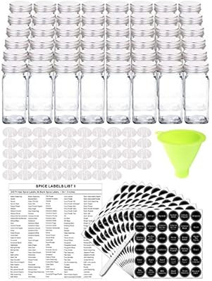 SWOMMOLY 48 Glass Spice Jars with 396 Spice Labels, Chalk Marker and Funnel Complete Set. 48 Squa... | Amazon (US)