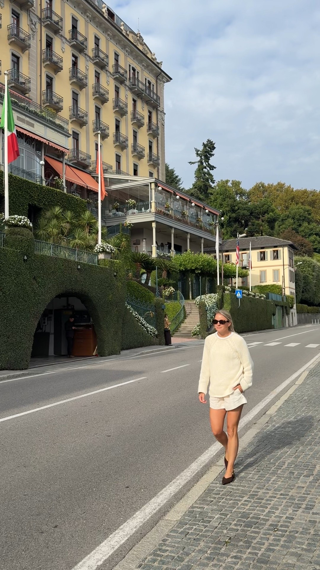 Lake Como, Italy day 1 outfit 
-sized up 1 to a medium in sweater 
-small tee and shorts 
-flats tts 

#LTKFindsUnder100 #LTKTravel #LTKFindsUnder50
