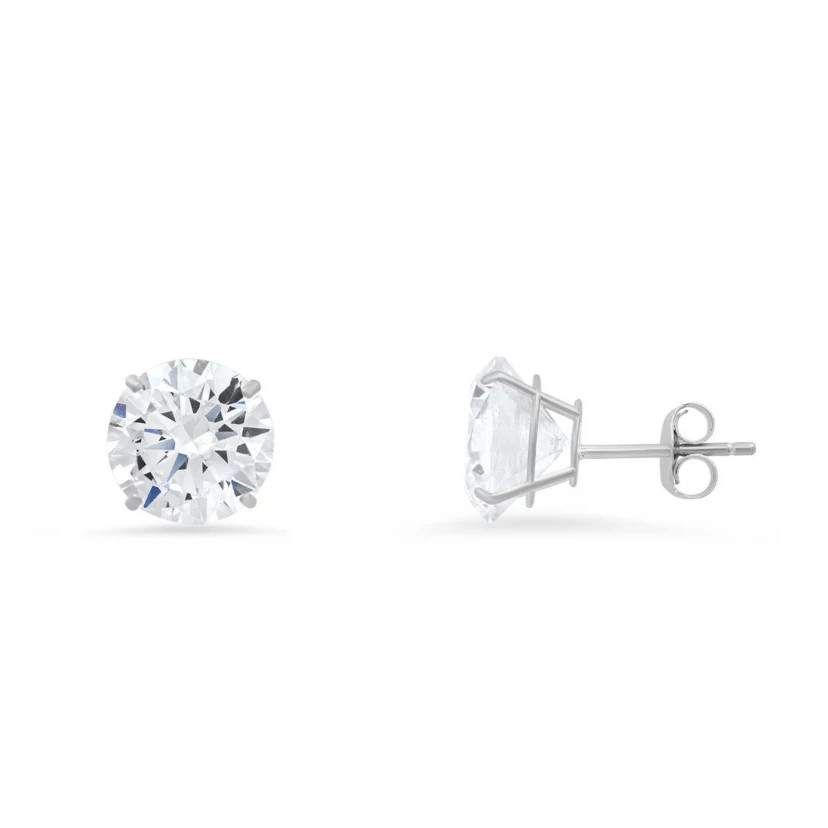 Lab Created 10k Yellow Gold Round-cut CZ Basket Stud Earrings | Belk