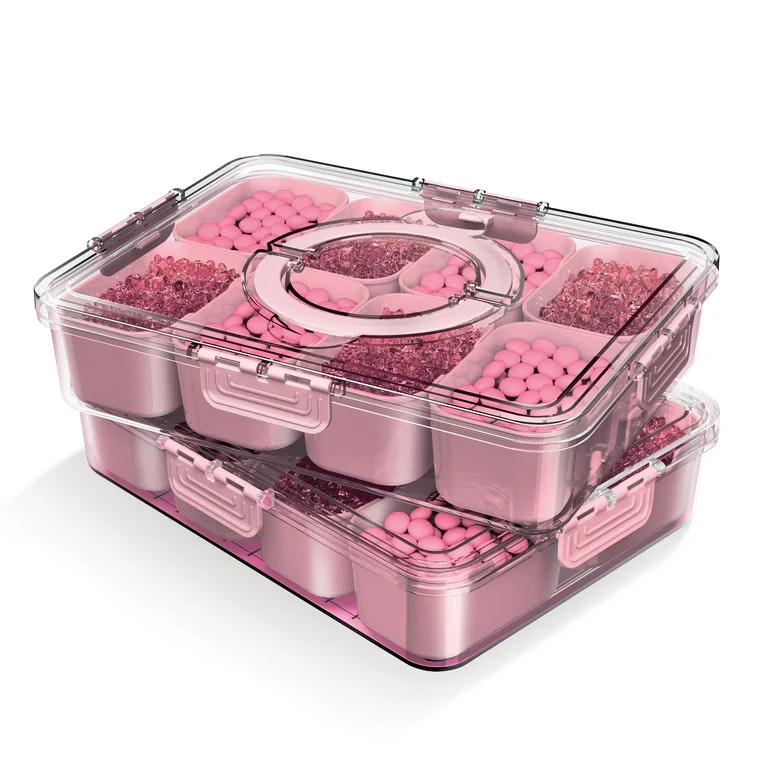 COOK WITH COLOR Snackle Box Container - 8 Compartment Divided Serving Tray with Plastic Lid, Pink... | Walmart (US)