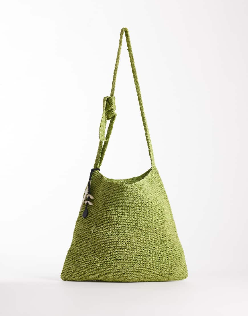 Free People coastal crush straw tote bag in matcha green | ASOS (Global)