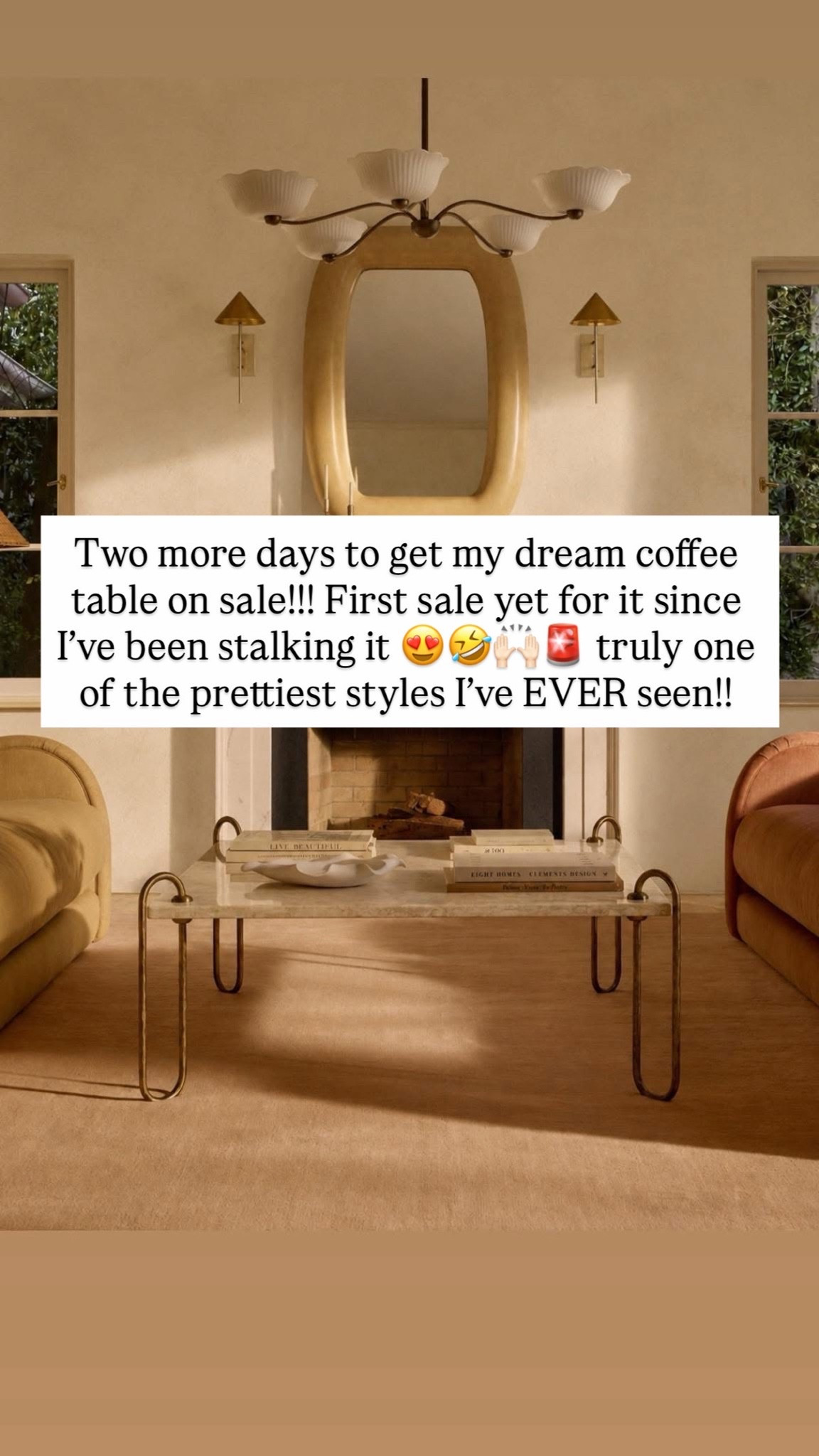 Two more days to get my dream coffee table on sale!!! First sale yet for it since I’ve been stalking it 😍🤣🙌🏻🚨 truly one of the prettiest styles I’ve EVER seen!!