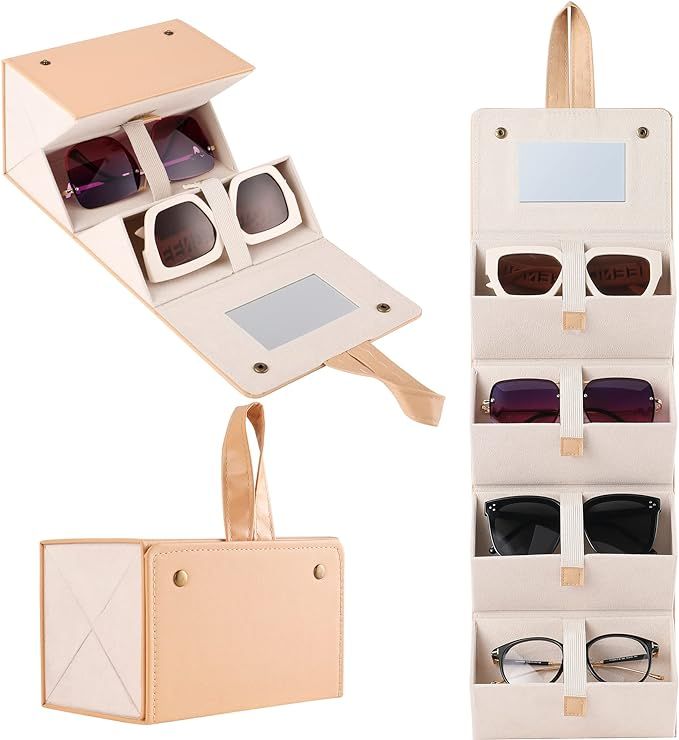 Muf Travel Sunglass Organizer 4/5 Slots,Sunglass Case for Multiple Sunglasses,Leather Glasses Cas... | Amazon (US)