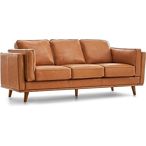 Poly & Bark Napa Leather Couch - 88.5-Inch Office Sofa with 2 Bolsters - Full-Grain Leather Sofa ... | Amazon (US)