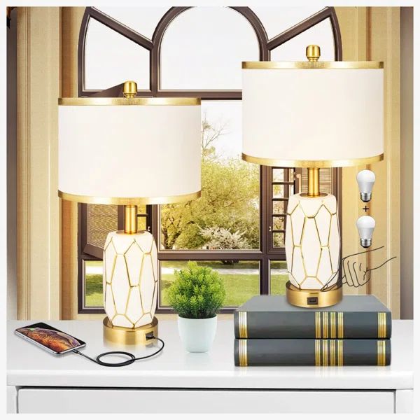 Dandrae 22.5" Gold Table Lamp Set with USB | Wayfair Professional