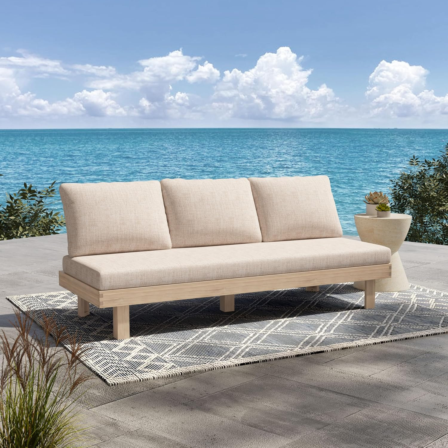 Christopher Knight Home Topia Acacia Wood Outdoor 3 Seater Sofa with Cushion, Wooden Patio Sofa C... | Amazon (US)
