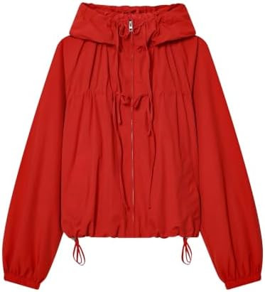 Wyeysyt Women Windbreaker Jacket Lightweight Gathered Hooded Jacket | Amazon (US)
