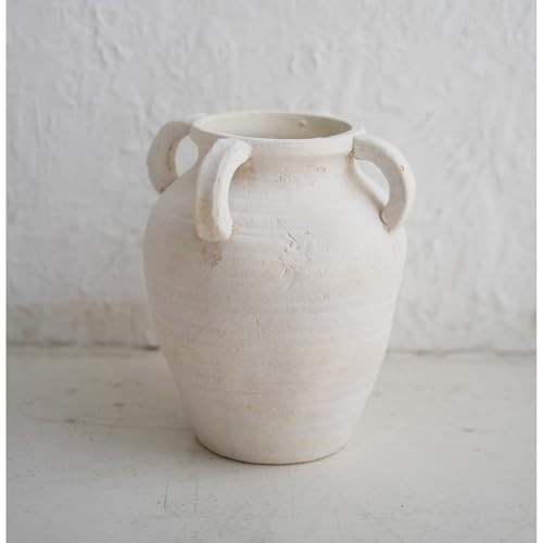 Chagoart Handmade White Ceramic Vase for Home Decor-9.6" Rustic Vase-Big Concrete Stone Pottery Decorative Vase-Large Farmhouse Vase for Living Room-Terracotta Vintage Vase Antique Decor 4 Ear Design | Amazon (US)