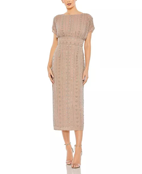 Beaded Cap Sleeve Column Midi Dress | Bloomingdale's (US)