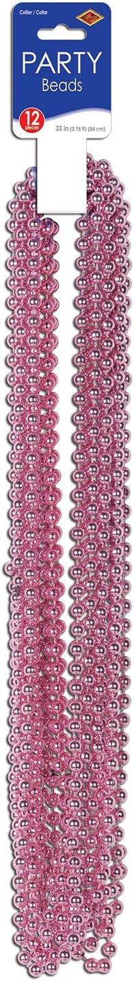 Beistle Pink Beads 12 Piece Mardi Gras Necklaces Baby Shower Party Supplies Ribbon Favors, 33" | Amazon (US)