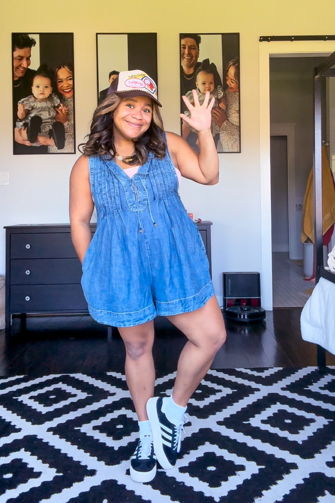 SPRING OUTFIT: this denim romper runs pretty forgiving with a zipper on the side. I’m wearing a medium to grow into for a bump! 

#LTKfindsunder100 #LTKbump