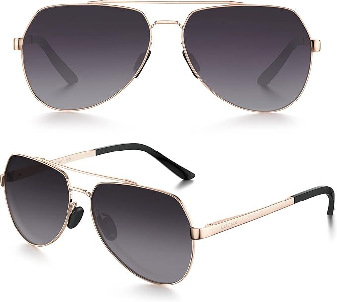 LUENX Aviator Sunglasses for Men Women Polarized New Shades Large Metal Frame - UV 400 Protection | Amazon (US)