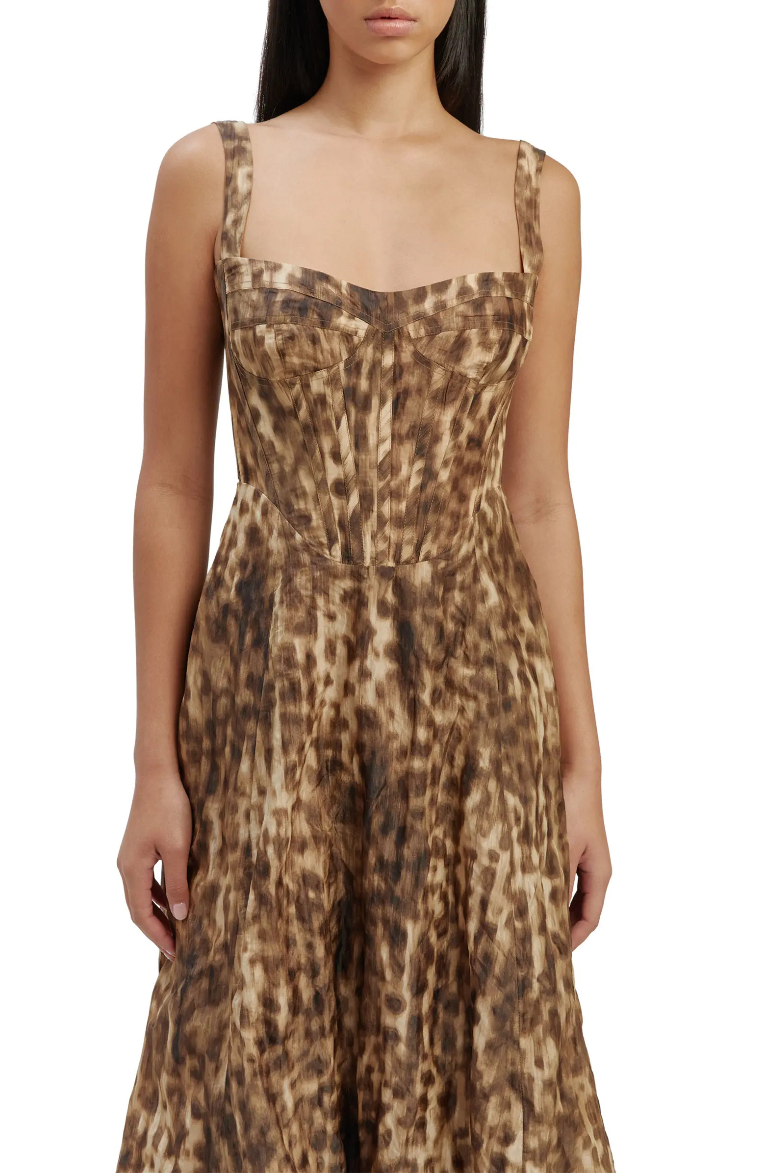Bardot Lilah Leopard Print Sleeveless Corset Midi Dress | Nordstrom | Nordstrom