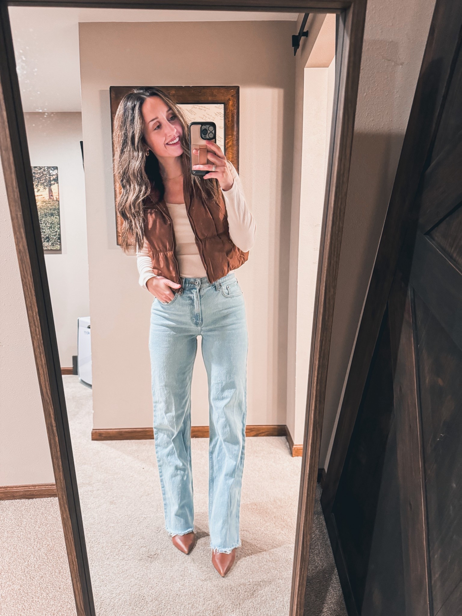 Sunday OOTD. My favorite jeans! Wearing a 26, and small in the top and vest