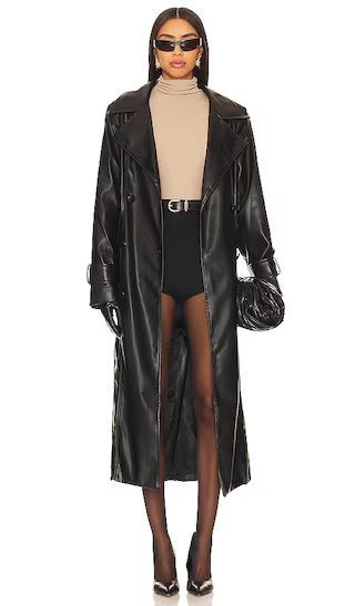 Tyra Faux Leather Trench in Black | Revolve Clothing (Global)