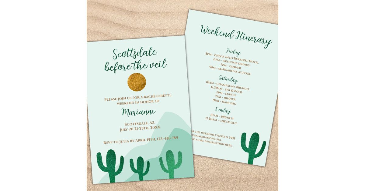 Scottsdale Before The Veil Cactus Bachelorette Invitation | Zazzle | Zazzle