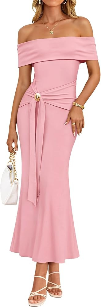 ZESICA Womens Summer Off The Shoulder Bodycon Maxi Dress 2026 Elegant Wedding Guest Formal Cockta... | Amazon (US)