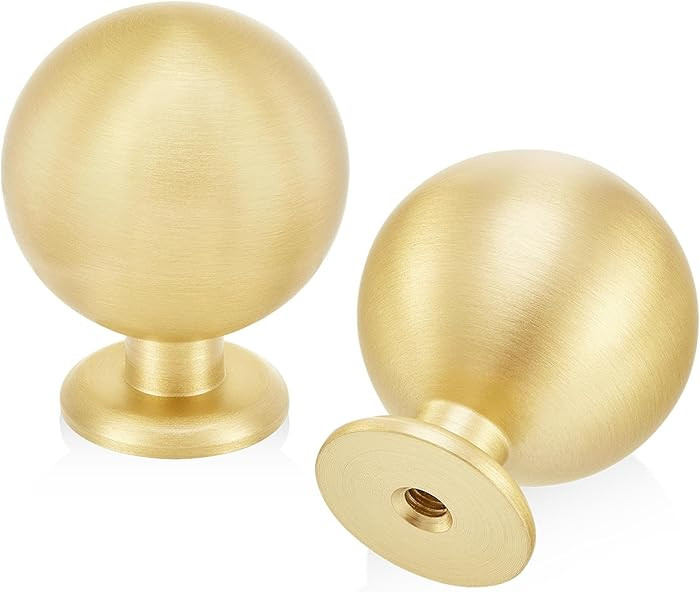QOGRISUN 10-Pack Solid Brass Cabinet Knobs, Round Ball Gold Knobs for Dresser Drawer, 1.1-Inch Di... | Amazon (US)