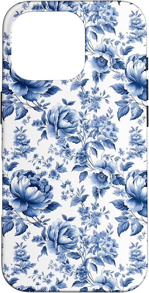 Floral Toile De Jouy French Blue and White Vintage Pattern Case for iPhone 16 Pro | Amazon (US)