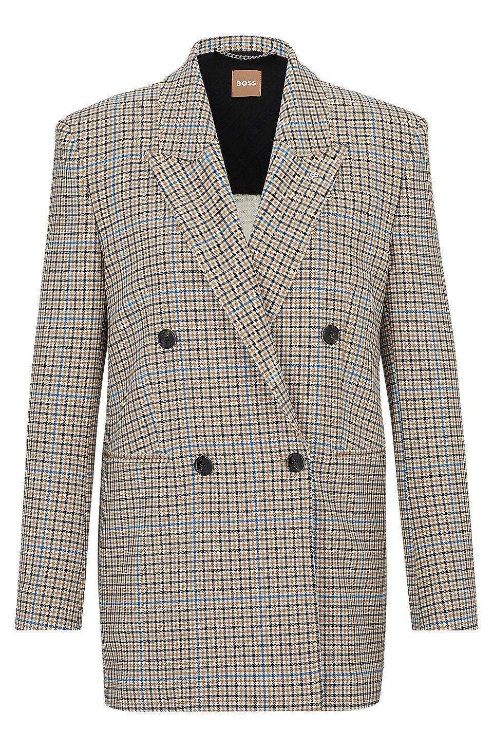 Double-breasted oversize-fit jacket in checked stretch material | Hugo Boss (US)