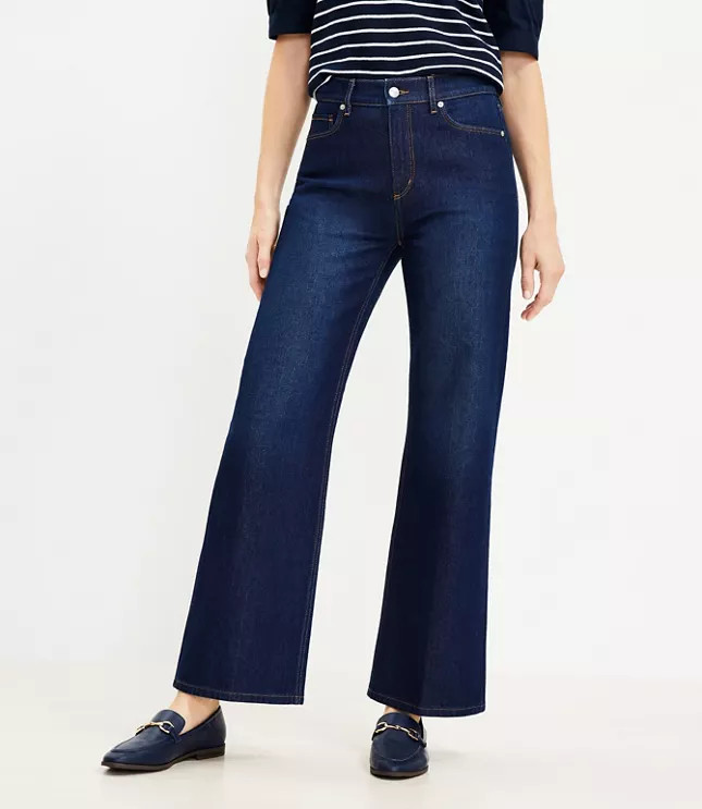 High Rise Wide Leg Jeans in Authentic Mid Indigo Wash | LOFT