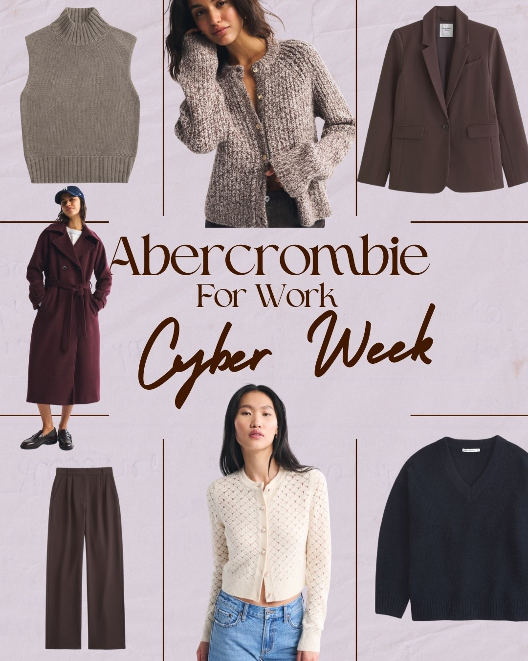 Cyber week has officially started & Abercrombie has some amazing deals on workwear! My Abercrombie workwear essentials for Cyber Week 🖤
Elevated basics, cozy-but-polished knits, tailored blazers, and pants that actually fit. Perfect for office days, Zoom meetings, and work-to-weekend dressing.

Shop the polished Cyber Week picks below 🤎

Abercrombie workwear, Abercrombie blazers, Office outfits for women, Work pants women, Abercrombie sweaters, Abercrombie coats, Business casual outfits women, Cyber Week Abercrombie sale, Work to weekend outfits, Classic office essentials, Abercrombie trousers, Elevated basics women, Neutral workwear outfits, Work appropriate sweaters, Professional wardrobe staples

#LTKGiftGuide #LTKCyberWeek #LTKWorkwear