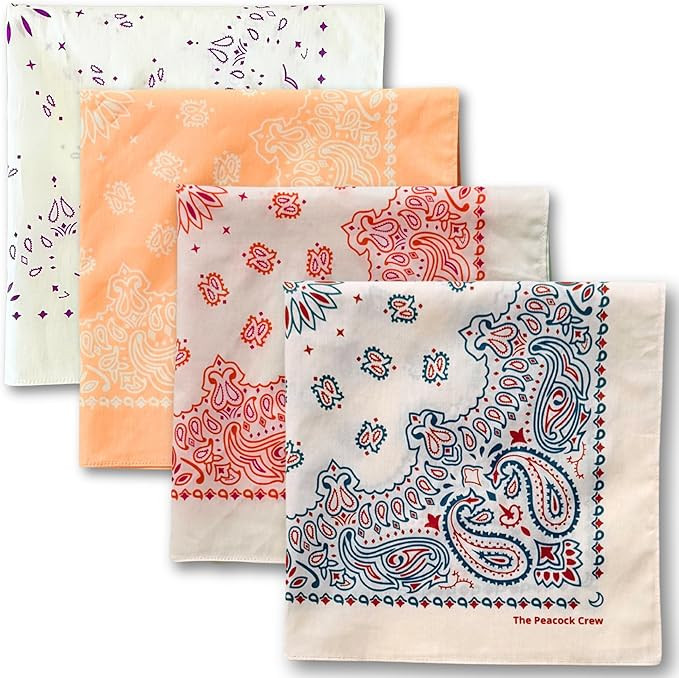 The Peacock Crew Premium Soft Cotton Bandanas Pack for Men and Women Paisley 22 x 22 inches | Amazon (US)