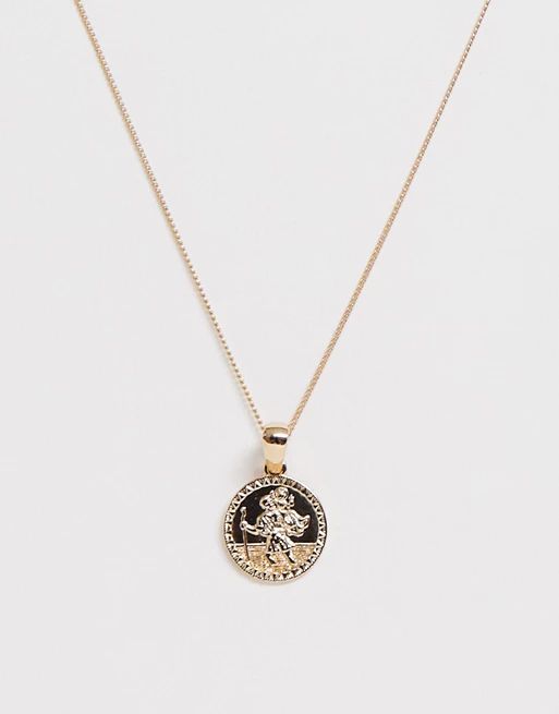 Chained & Able St Christopher Mini medallion necklace in gold | ASOS US