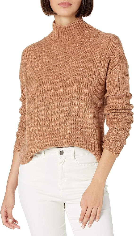 Amazon.com: Amazon Brand - Goodthreads Women's Mid-Gauge Stretch Cropped Long Sleeve Funnel Neck ... | Amazon (US)