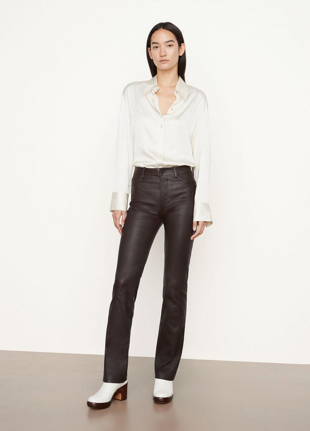 Stretch Boot-Cut Leather Pant, Brown, Size 2 Vince | Vince LLC