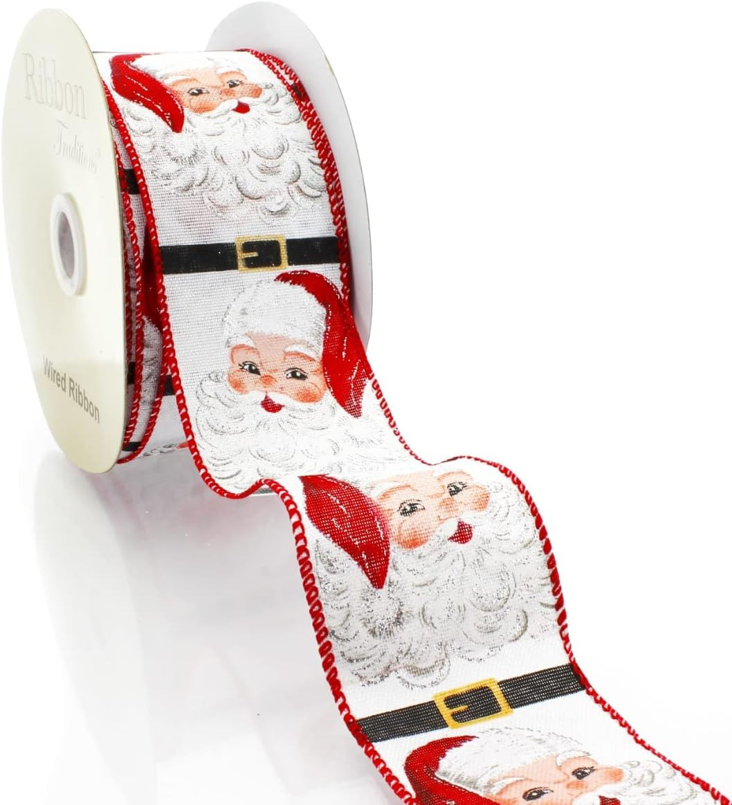 Ribbon Traditions Jolly Santa Wired Ribbon 2 1/2" by 10 Yards | Amazon (US)