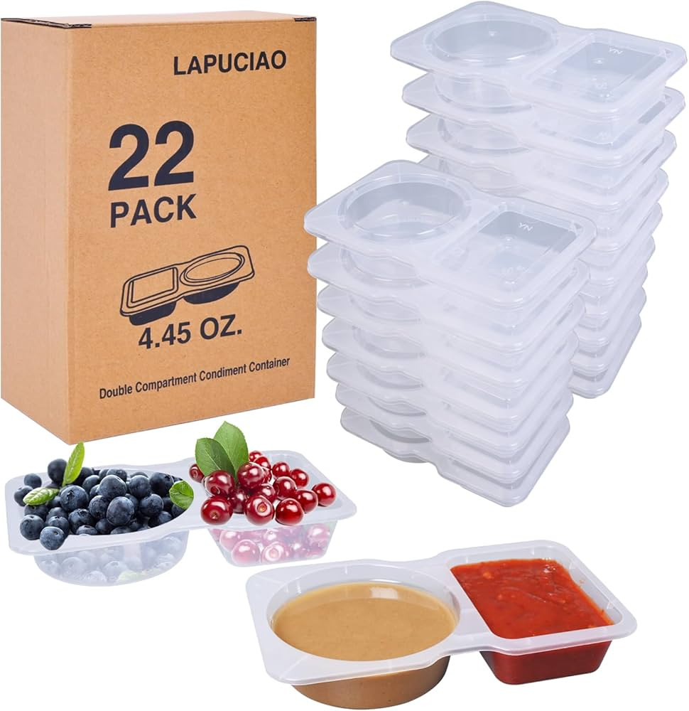 22sets Double Compartment Condiment Containers with Lids, snack box containers, Portion Cups Plas... | Amazon (US)