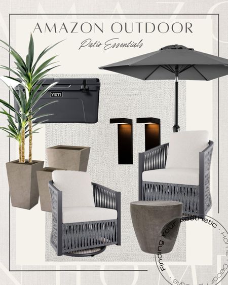 Amazon home outdoor living patio essentials 

Neutral area rug // woven back patio chair // swivel patio chairs // concrete end table // tall cement planters // faux agave plant // modern solar pathway lights // neutral umbrella affordable // yeti cooler // patio decor 

#LTKSeasonal #LTKHome #LTKSaleAlert