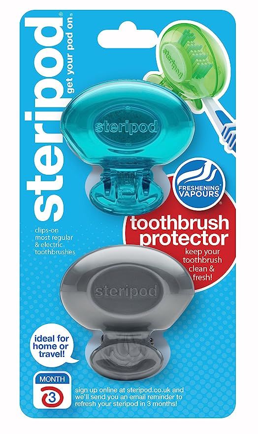 Steripod Clip-on Toothbrush Protector (2-Pack Teal & Silver) I Protects Against Soap, Dirt and Ha... | Amazon (US)