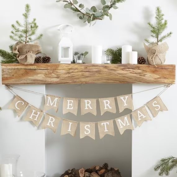 Merry Christmas Hessian Burlap Bunting Rustic Christmas | Etsy | Etsy (US)