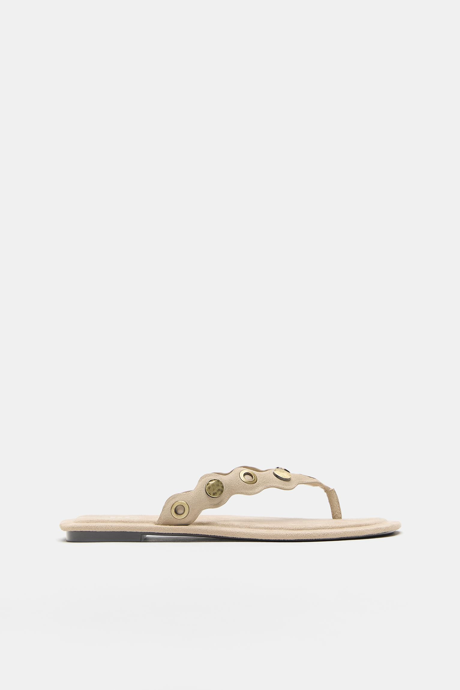 Flat studded leather sandals | Pull&Bear United Kingdom | PULL and BEAR UK