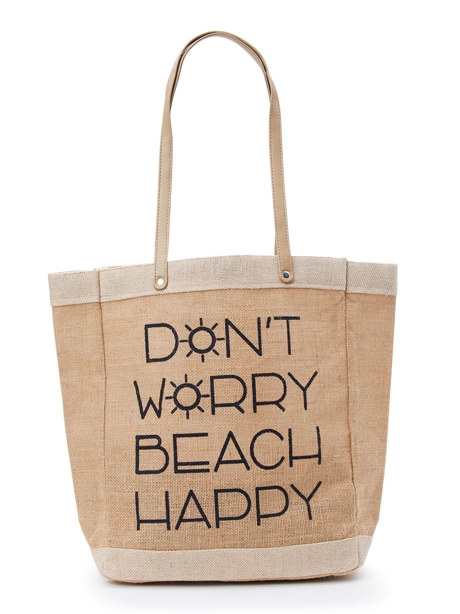 No Boundaries Women's Beach Burlap Large Tote Handbag, Natural | Walmart (US)