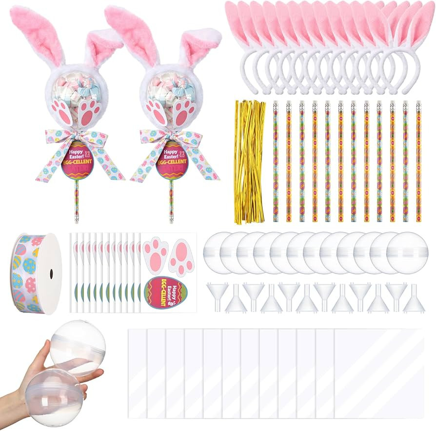 Tinlade 12 Sets Easter Giant Lollipop Party Favors Set Easter Bunny Return Gifts Include Transpar... | Amazon (US)