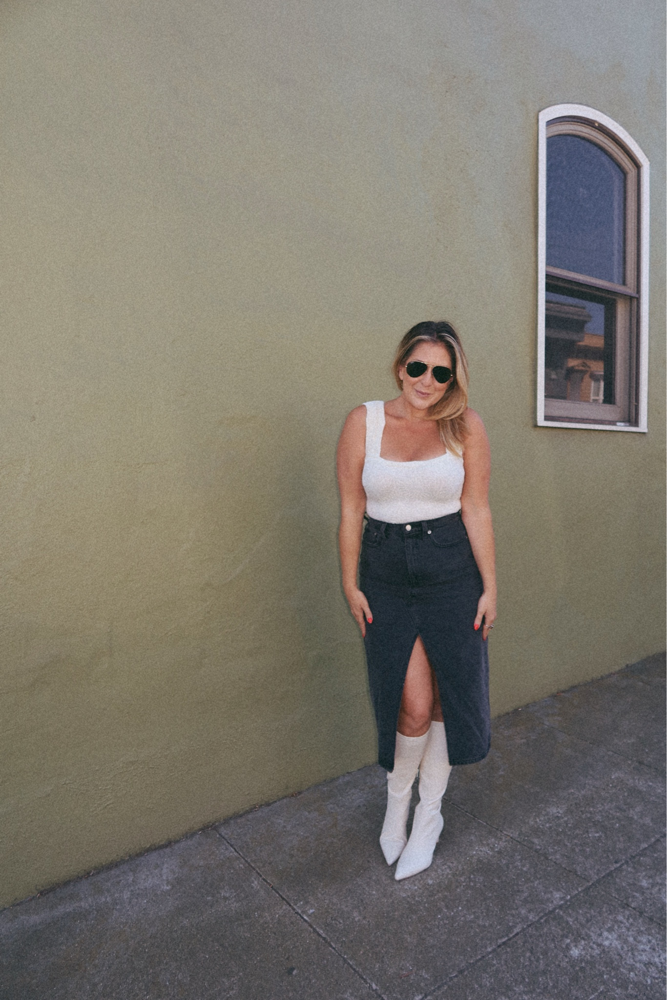 FREE PEOPLE TANK
ABERCROMBIE SKIRT
REVOLVE BOOTS 

#LTKmidsize #LTKshoecrush #LTKworkwear