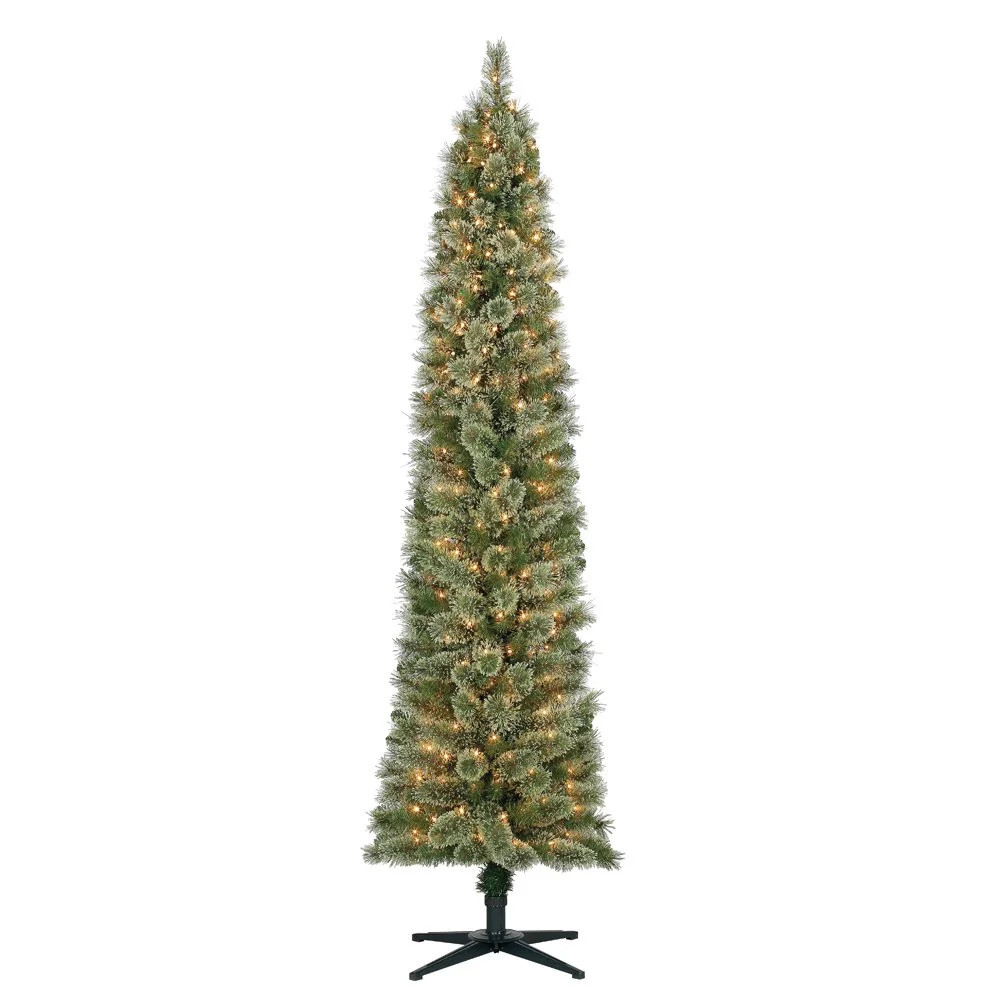 Home Heritage Stanley 7' Pencil Artificial Pine Slim Christmas Tree with Lights | Walmart (US)