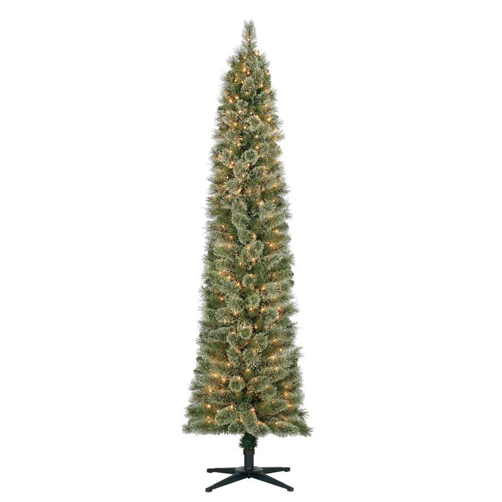 Home Heritage Stanley 7' Pencil Artificial Pine Slim Christmas Tree with Lights | Walmart (US)