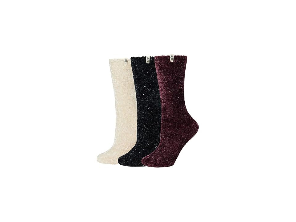 UGG Leda Sparkle 3 Pack Women's Crew Cut Socks Shoes Cream/Wild Grape/Black, Polyester | Zappos