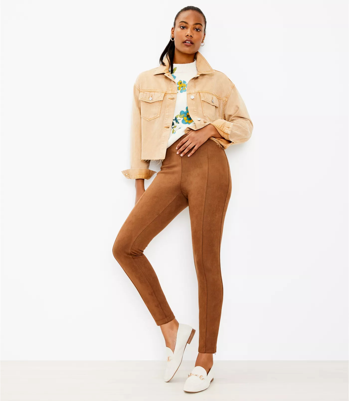 Ankle Zip Faux Suede Leggings | LOFT