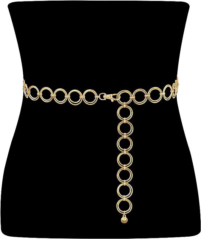 Metal Waist Chain Women Girls Adjustable Body Link Belts Fashion Belly Jewelry for Jeans Dresses ... | Amazon (US)