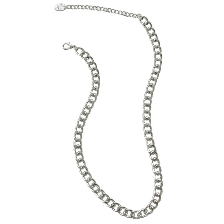 Time and Tru Women's Silver Tone Chunky Curb Chain Necklace 17" with Extender | Walmart (US)