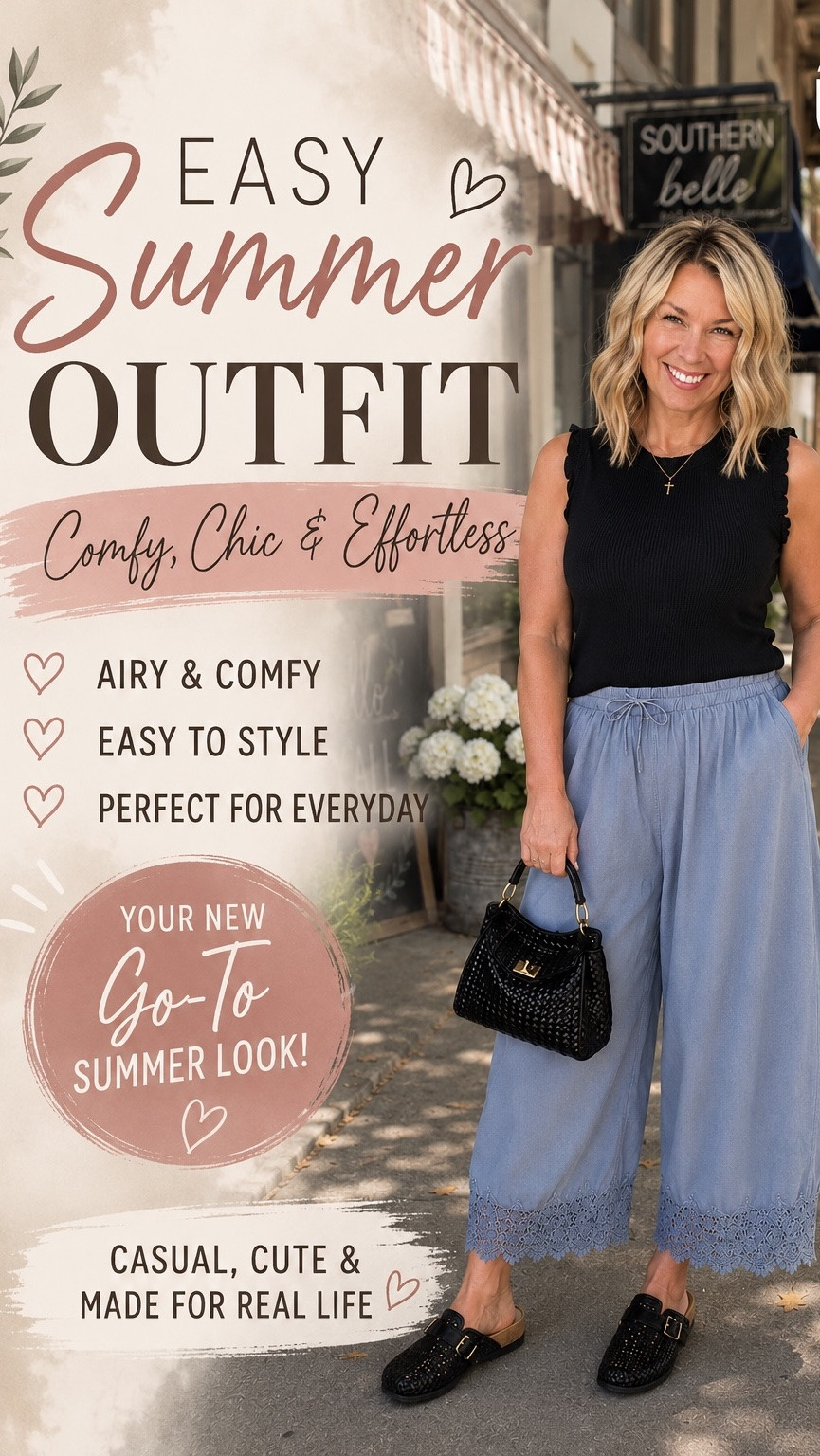 Easy, breezy, and made for real life. 💙
This outfit checks all the boxes: comfortable, flattering, and effortlessly put together. The soft blue barrel-leg pants add a fun statement while the black ruffle tank keeps everything classic and chic.
Perfect for shopping, lunch with friends, running errands, or simply feeling cute on an ordinary.
-
midsize fashion, over 50 style, women over 45 fashion, casual summer outfit, barrel leg pants, balloon pants outfit, blue pants outfit, black tank top outfit, comfortable summer style, effortless fashion, midsize outfit inspiration, casual chic style, everyday outfit ideas, southern style fashion, flattering outfits for women over 50, Walmart fashion finds, Amazon fashion finds, summer outfit ideas, feminine midsize style, Anya’s Looks

#LTKOver40 #LTKdayinmylife #LTKMidsize