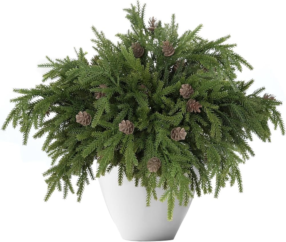 6 Pcs Christmas Artificial Pine Branches,17.3'' Plastic Pine Stems with pine cones for Christmas ... | Amazon (US)