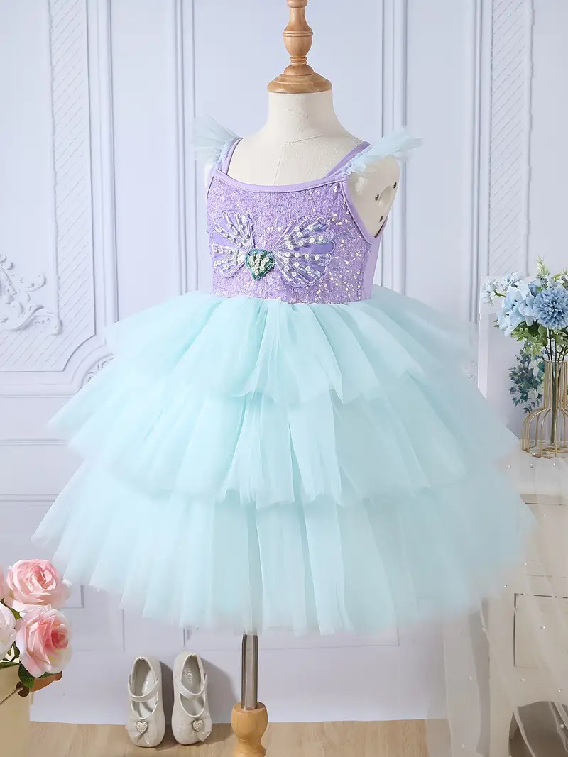 Sequin & Bead Design Flutter Trim Princess Cami Dress, Girl's Dreamy Tutu Dresses For Summer Part... | Temu Affiliate Program
