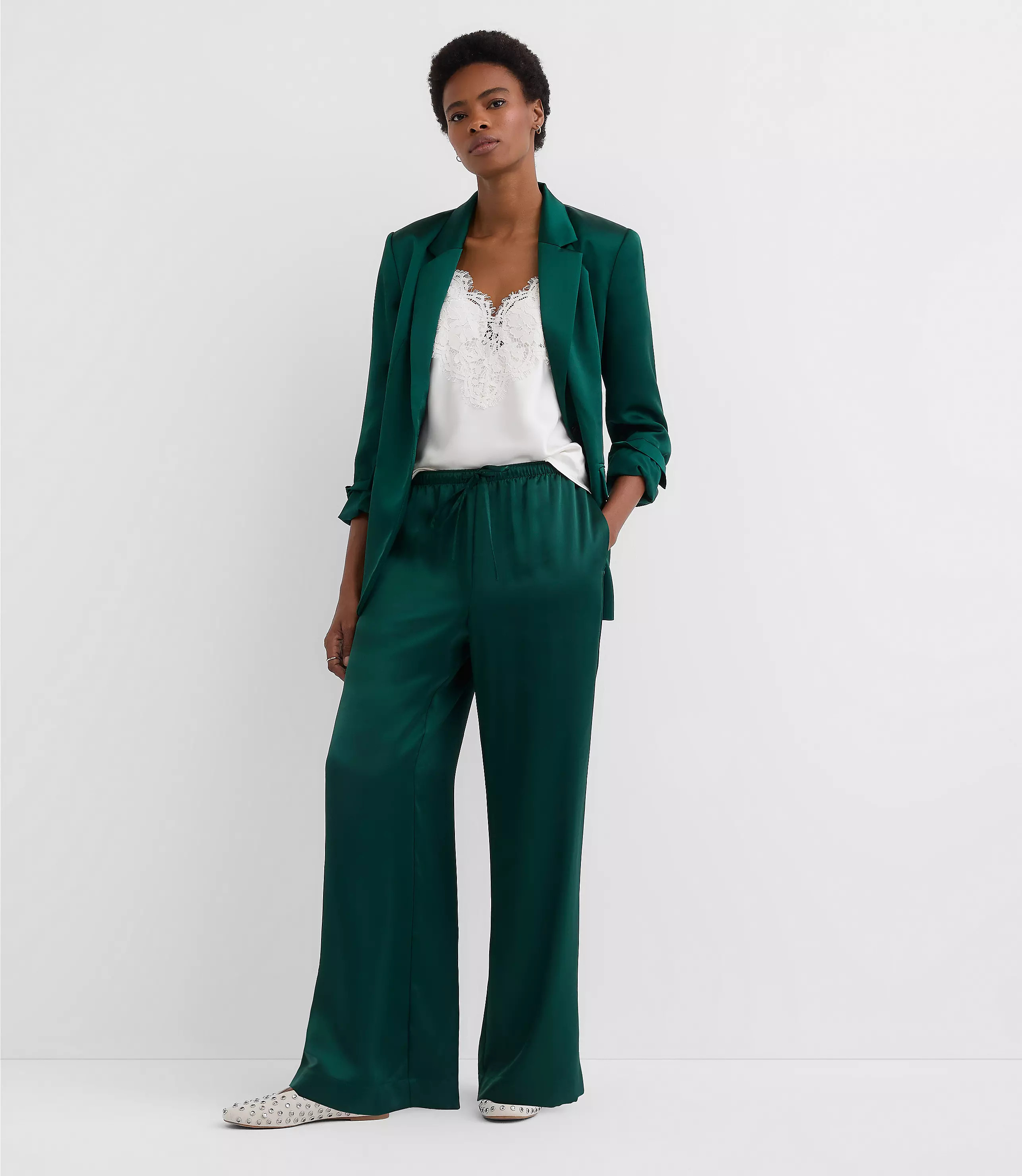 Petite Sawyer Pull On Pants in Satin | LOFT