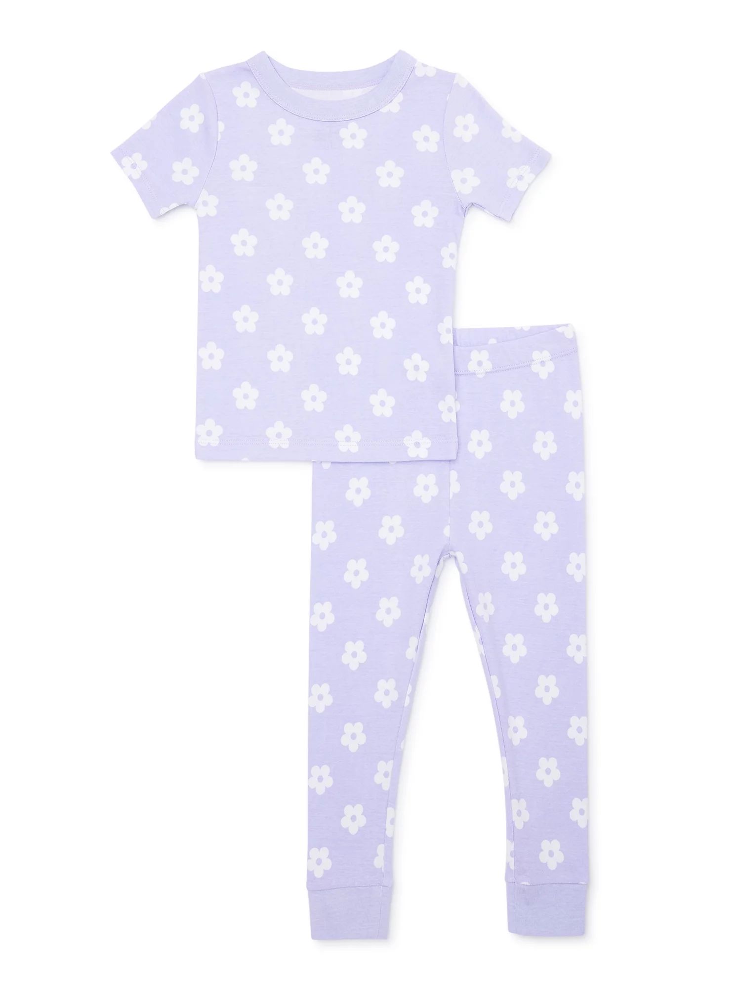 Wonder Nation Baby and Toddler Girls Cotton Tight Fit Top and Pants, 2-Piece Sleep Set, Sizes 12M... | Walmart (US)
